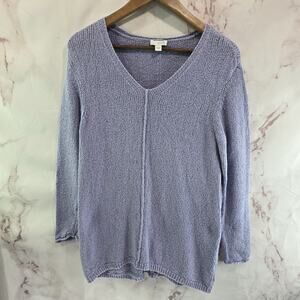 J Jill Sweater Womens Small Purple V Neck Seamed Lavender Cotton Blend